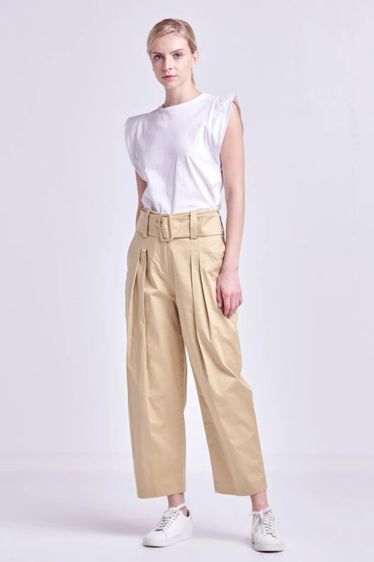 High Waist Belted Wide Leg Pants