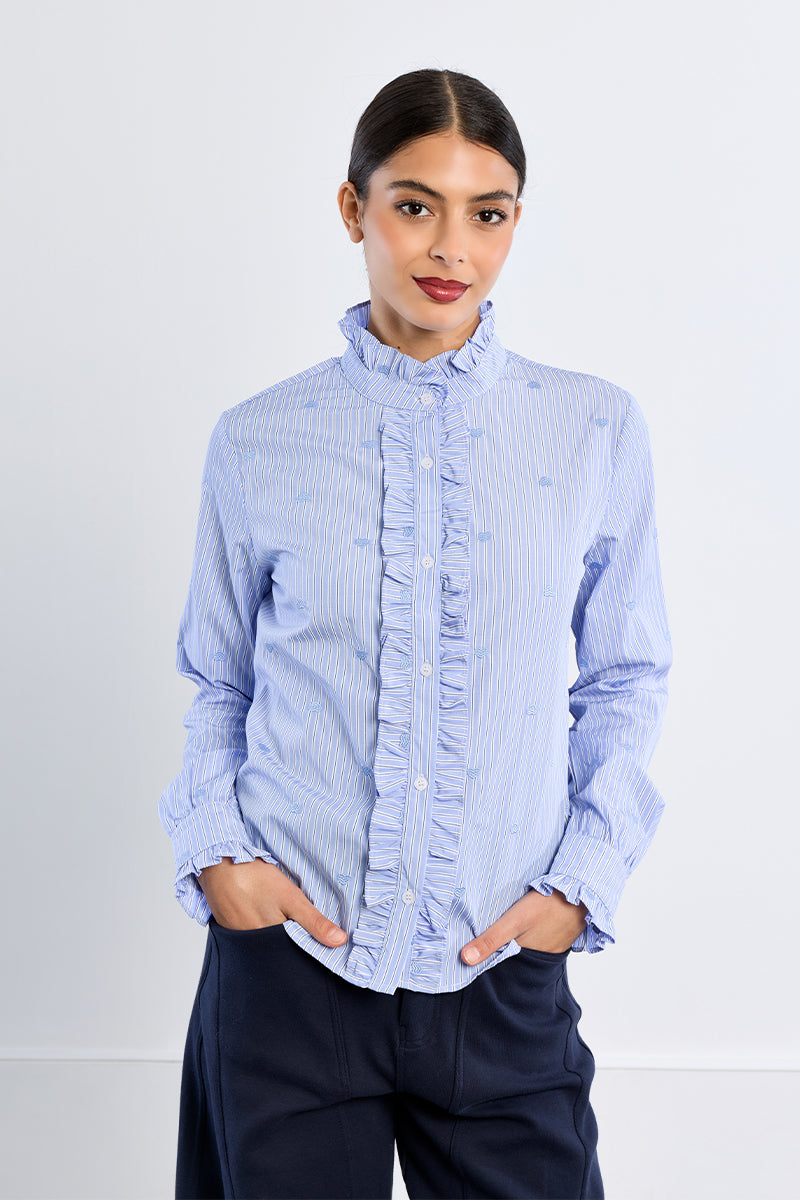 Heart Detail Pinstripe Blouse