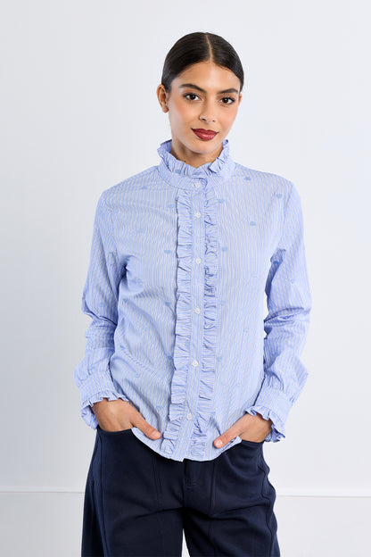 Heart Detail Pinstripe Blouse