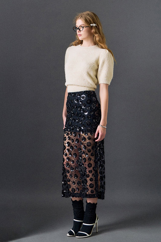 Flower Sequin Sheer Skirt