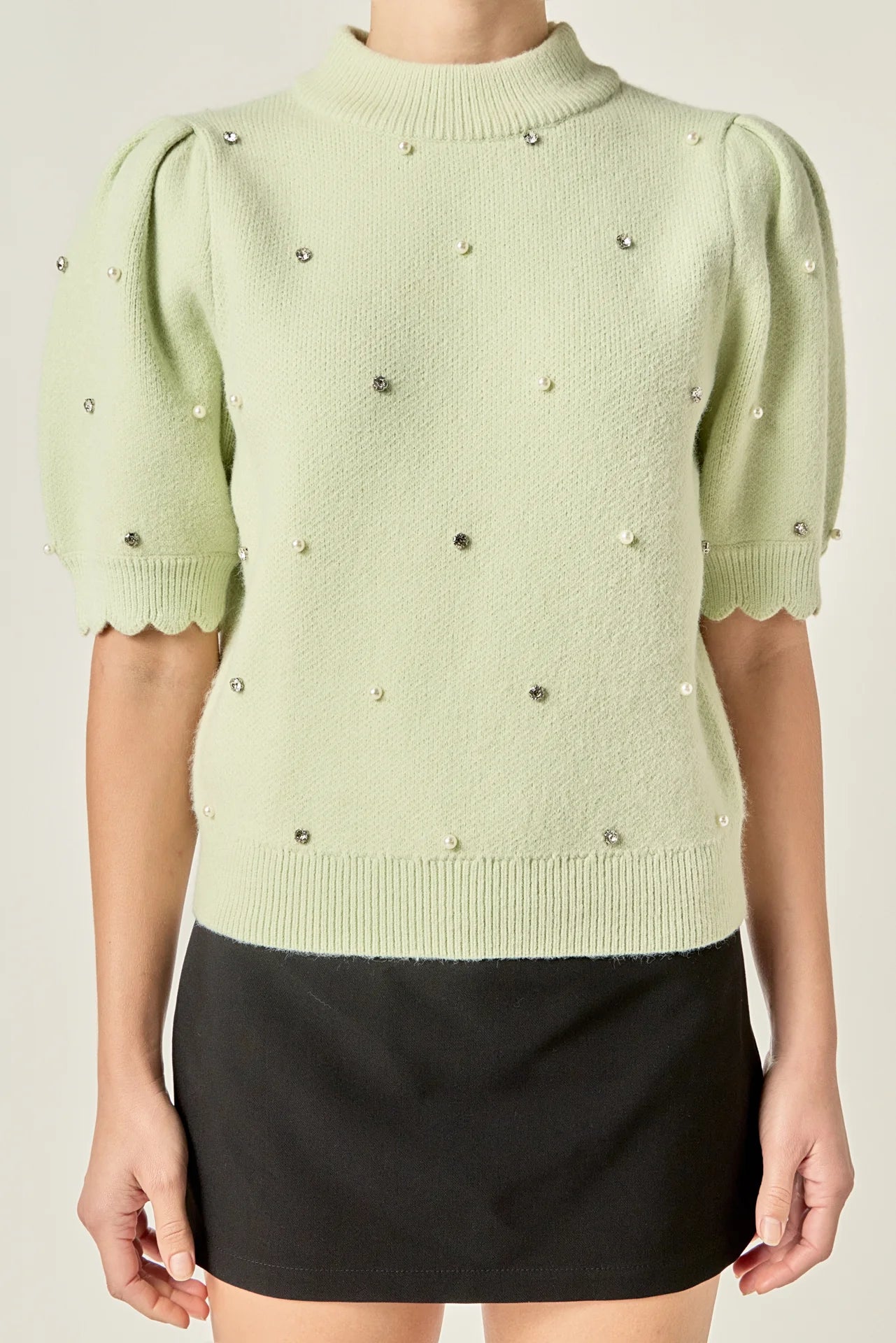 Pearl Detail Short Sleeve Sweater