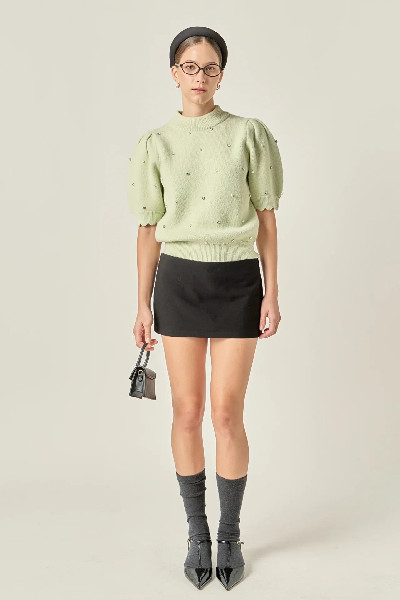 Pearl Detail Short Sleeve Sweater