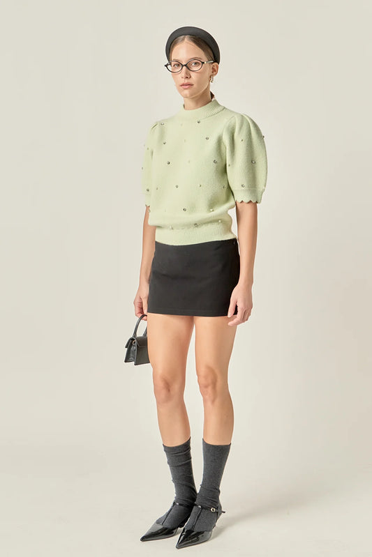 Pearl Detail Short Sleeve Sweater
