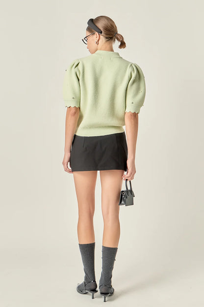 Pearl Detail Short Sleeve Sweater