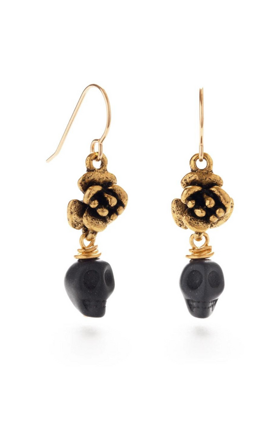 Skull and Flower Drop Earrings