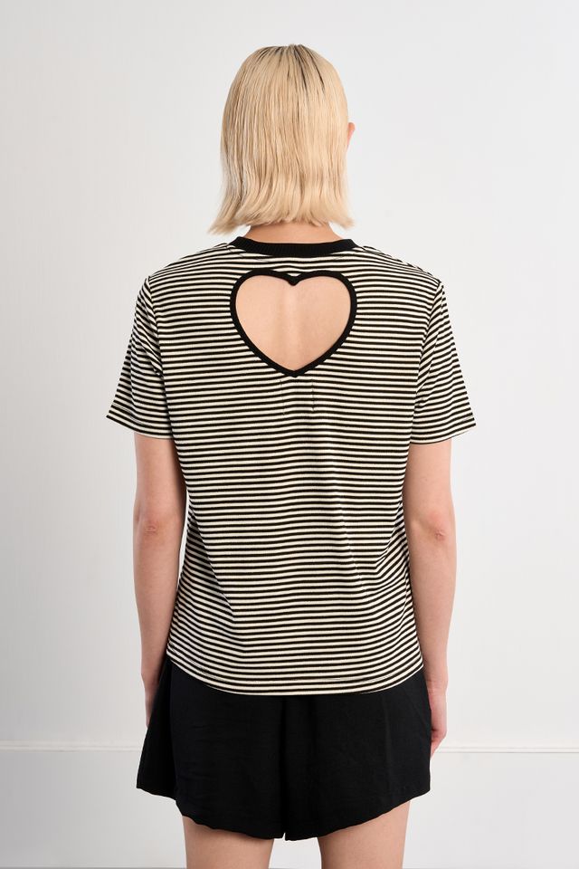 Heart Cutout Stripe Shirt