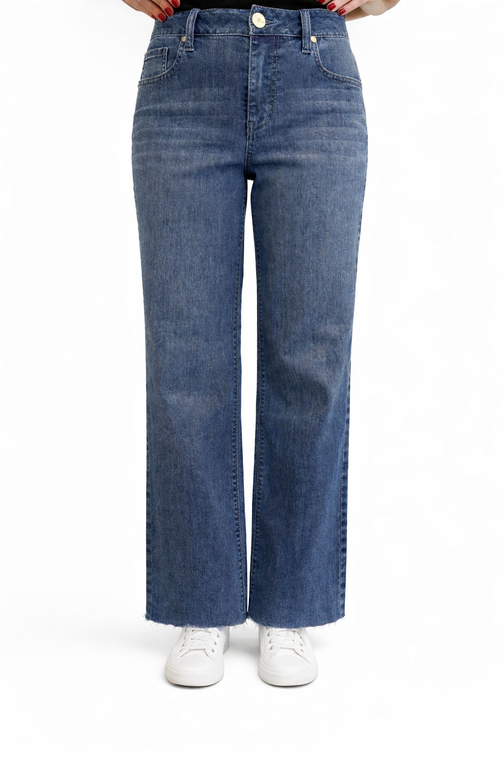 Mid-Rise Slim Wide Leg Jeans w/ Raw Hem