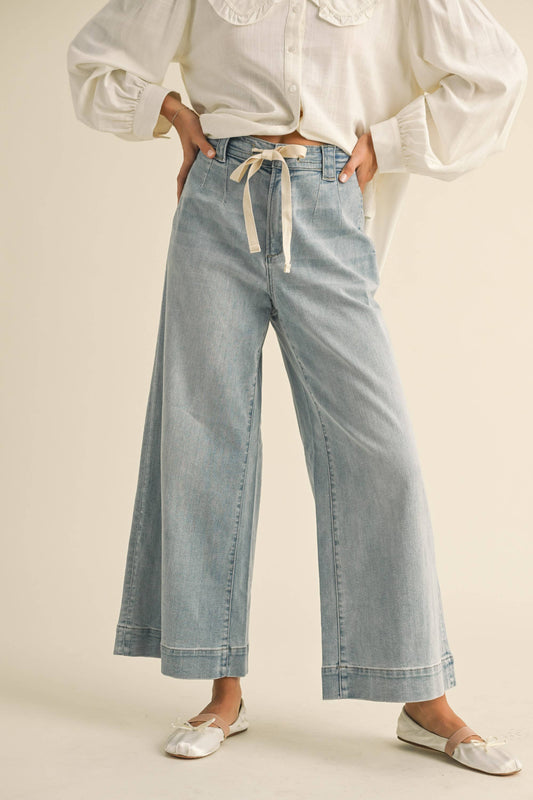 Washed Denim w/ Tie Front Pants