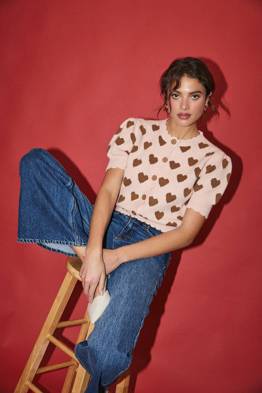 Heart Graphic Short Sleeve Cardigan