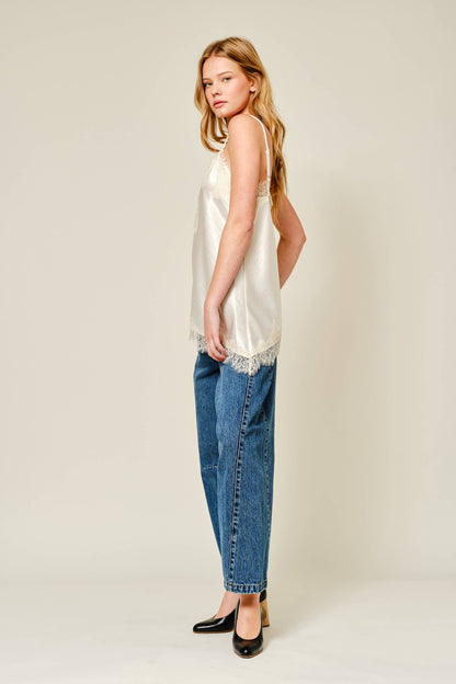 Cut Out Satin Lace Top