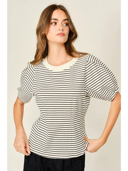 Stripe Short Sleeve Sweatshirt