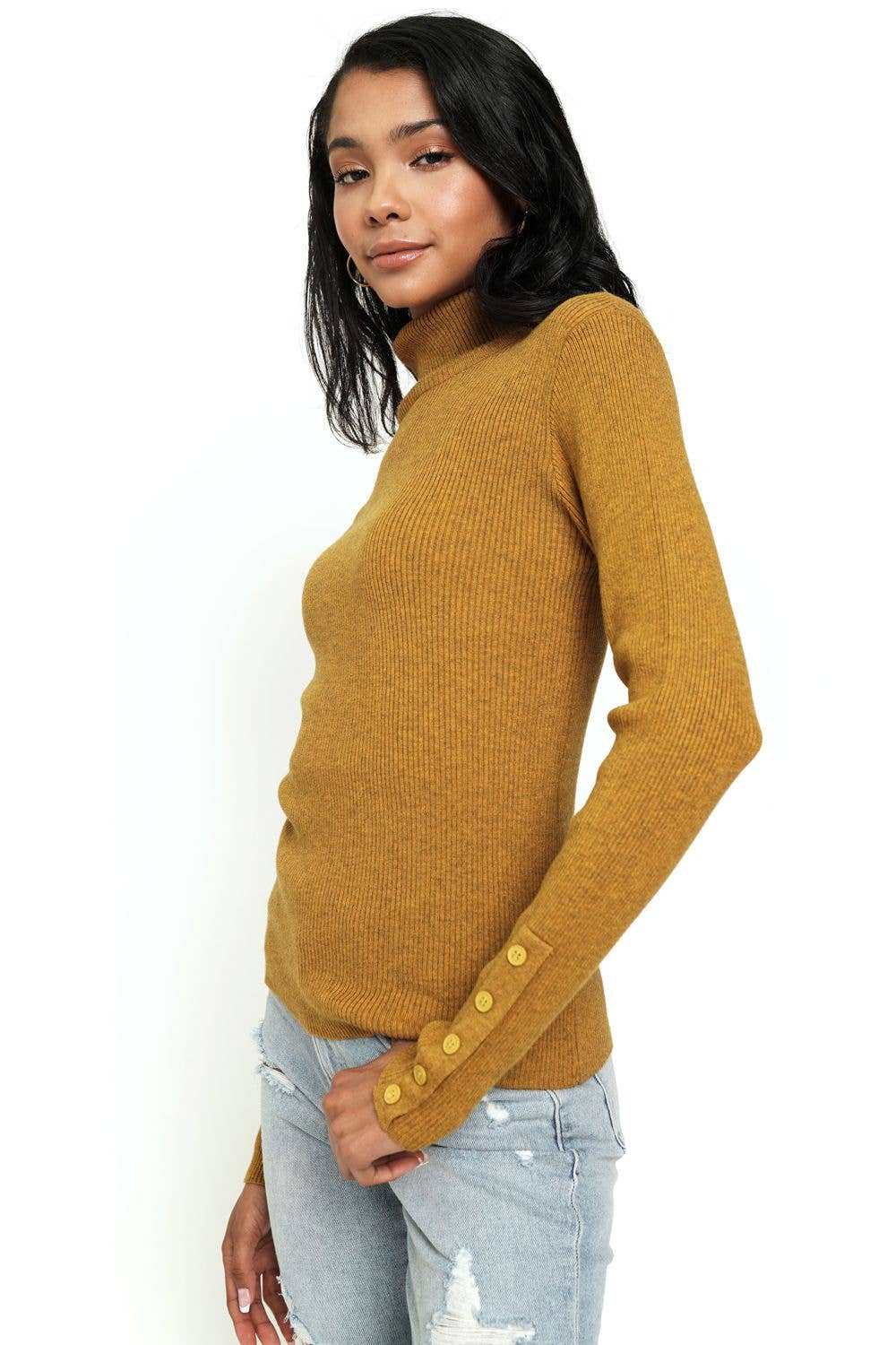 Button Sleeve Turtleneck