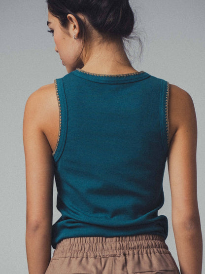 Contrast Trim Ribbed Tank Top