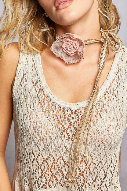 Multi-Strap Sculpted Rose Crochet Belt Choker