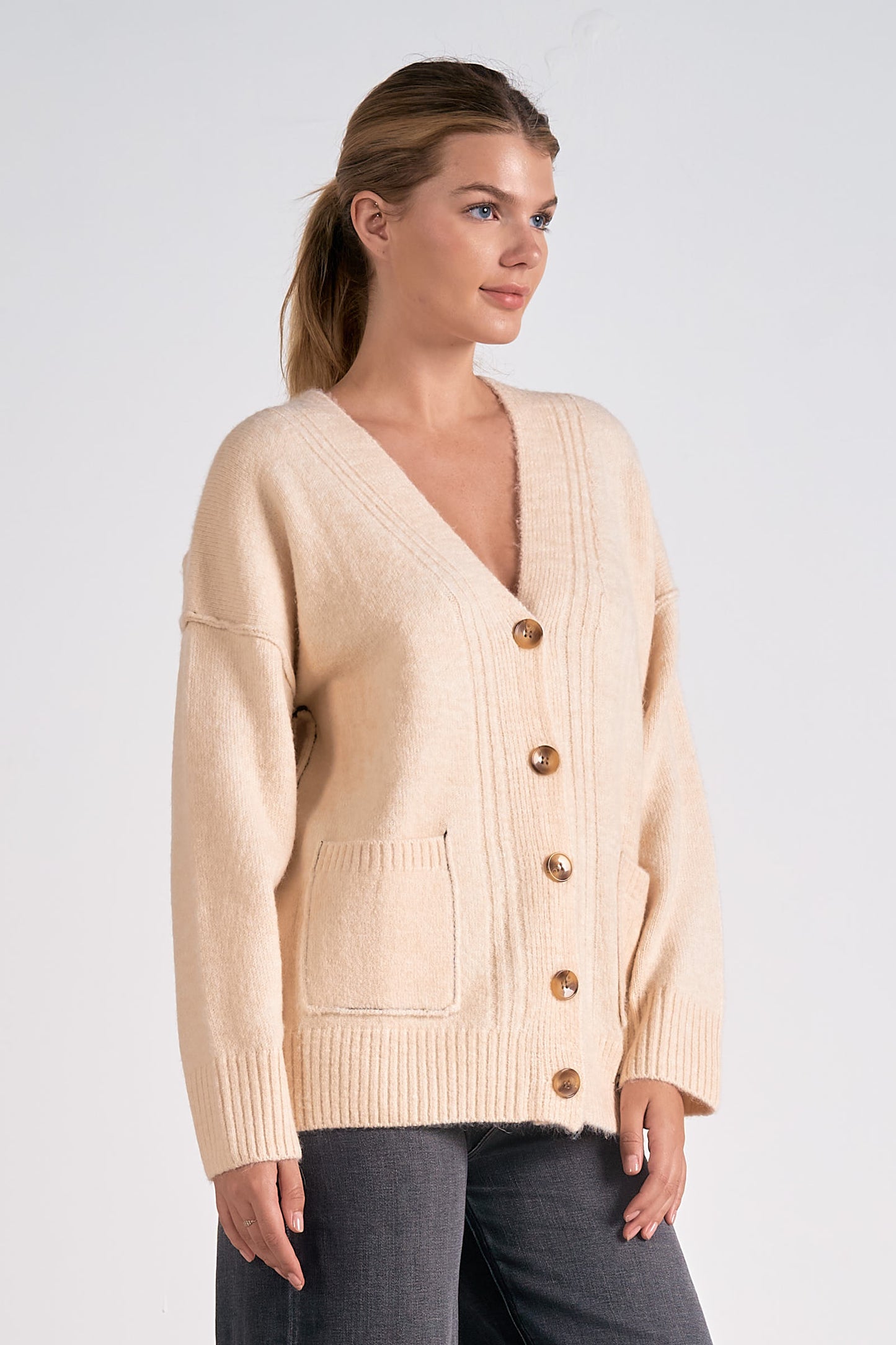 Contrast Stitch V-Neck Cardigan