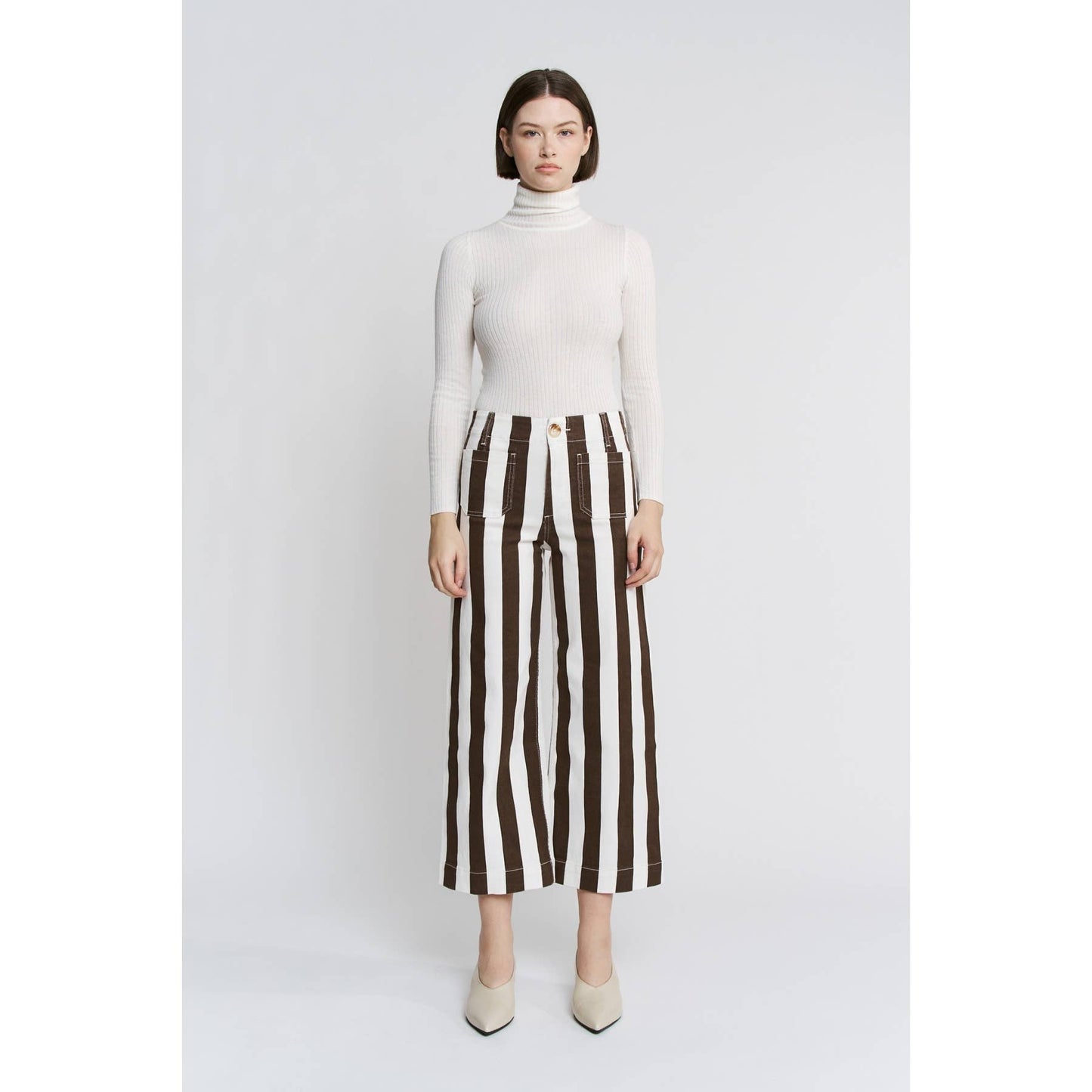 High Rise Stripe Cropped Wide Leg Pants