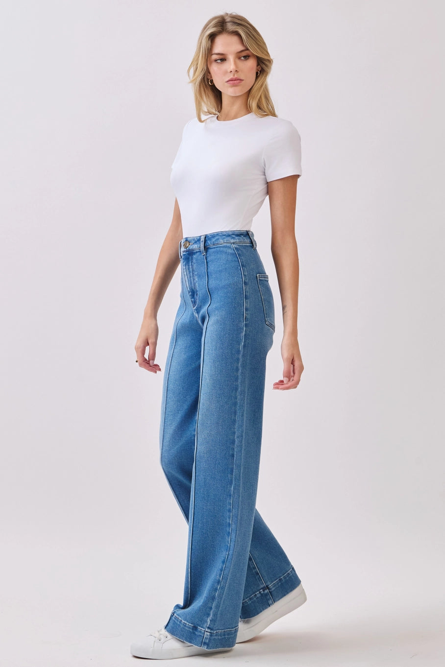 Andrea Wide Leg Jeans With Pintuck