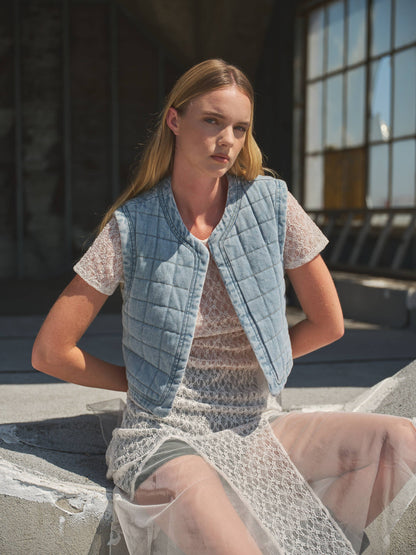 Short Sleeves Lace Sheer Accents Midi Dress