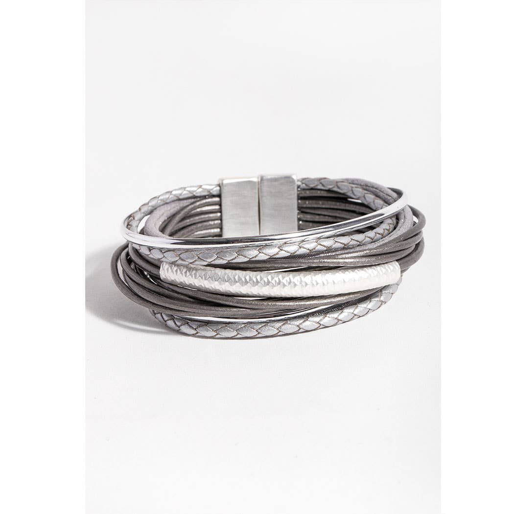 Multi Strand Shimmer Leather Bracelet