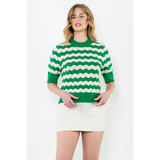 Short Sleeve Pointelle Sweater