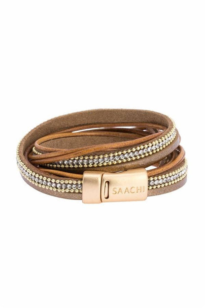Leather Crystal Double Wrap Bracelet