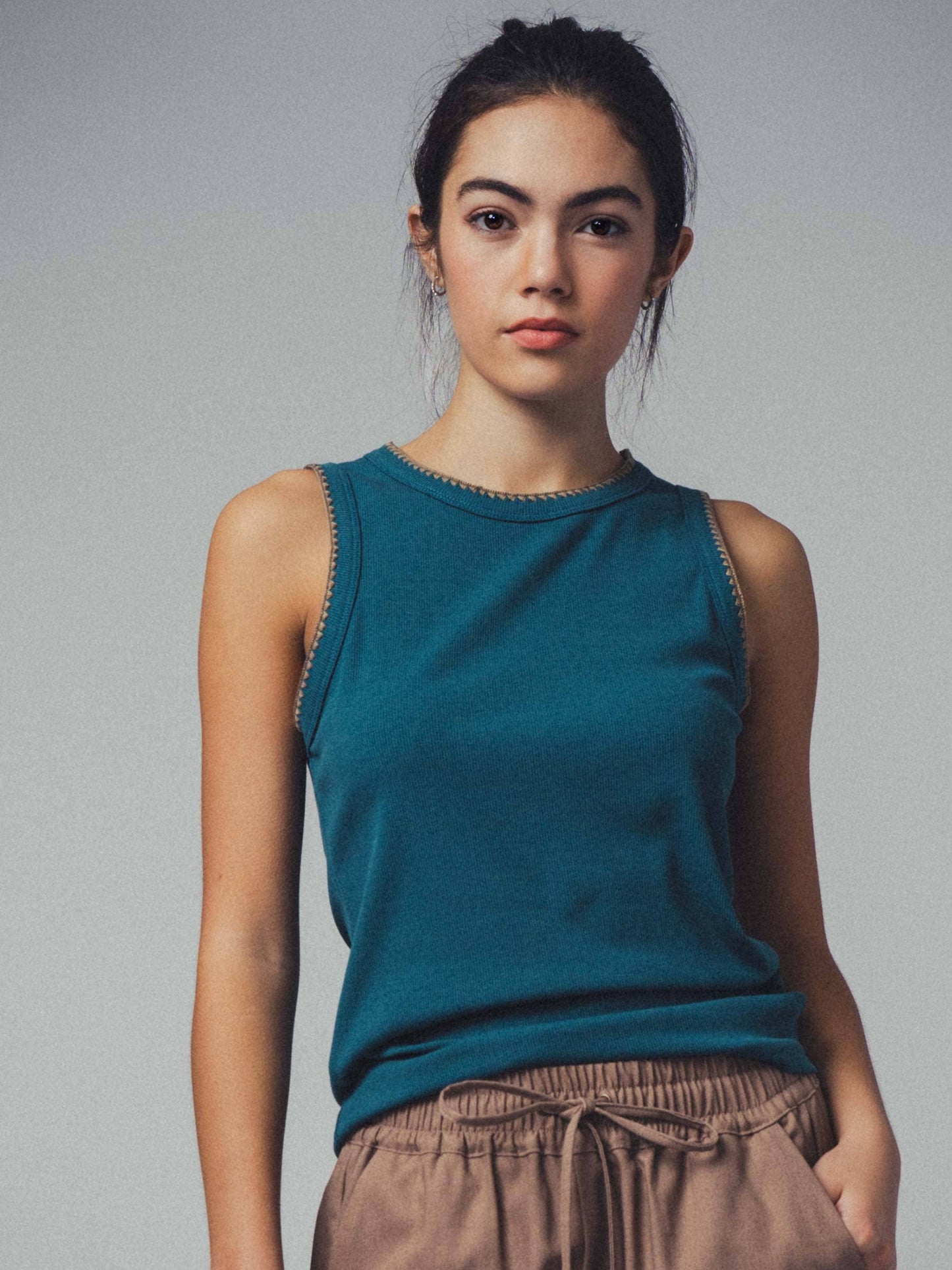 Contrast Trim Ribbed Tank Top