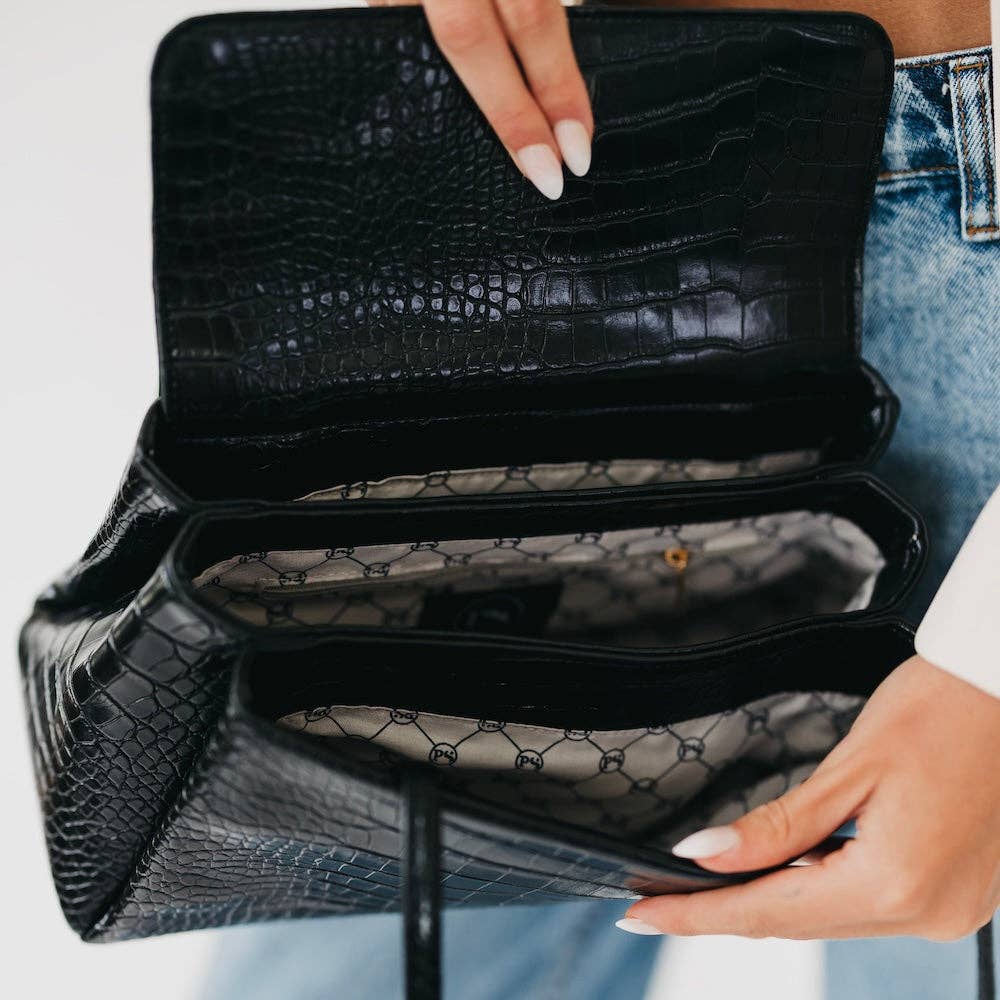 Kris Croc Embossed Shoulder Bag