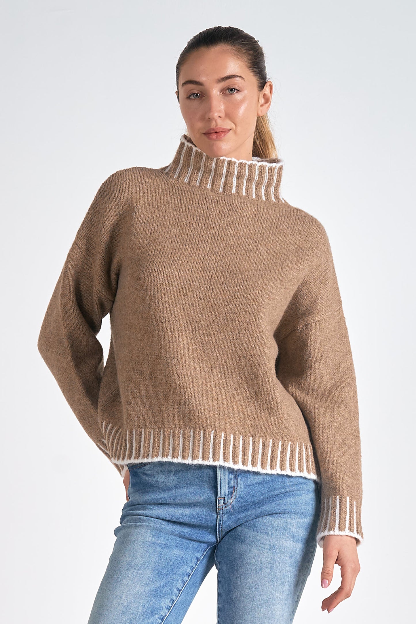 Valma Contrast Stitching Turtleneck Sweater