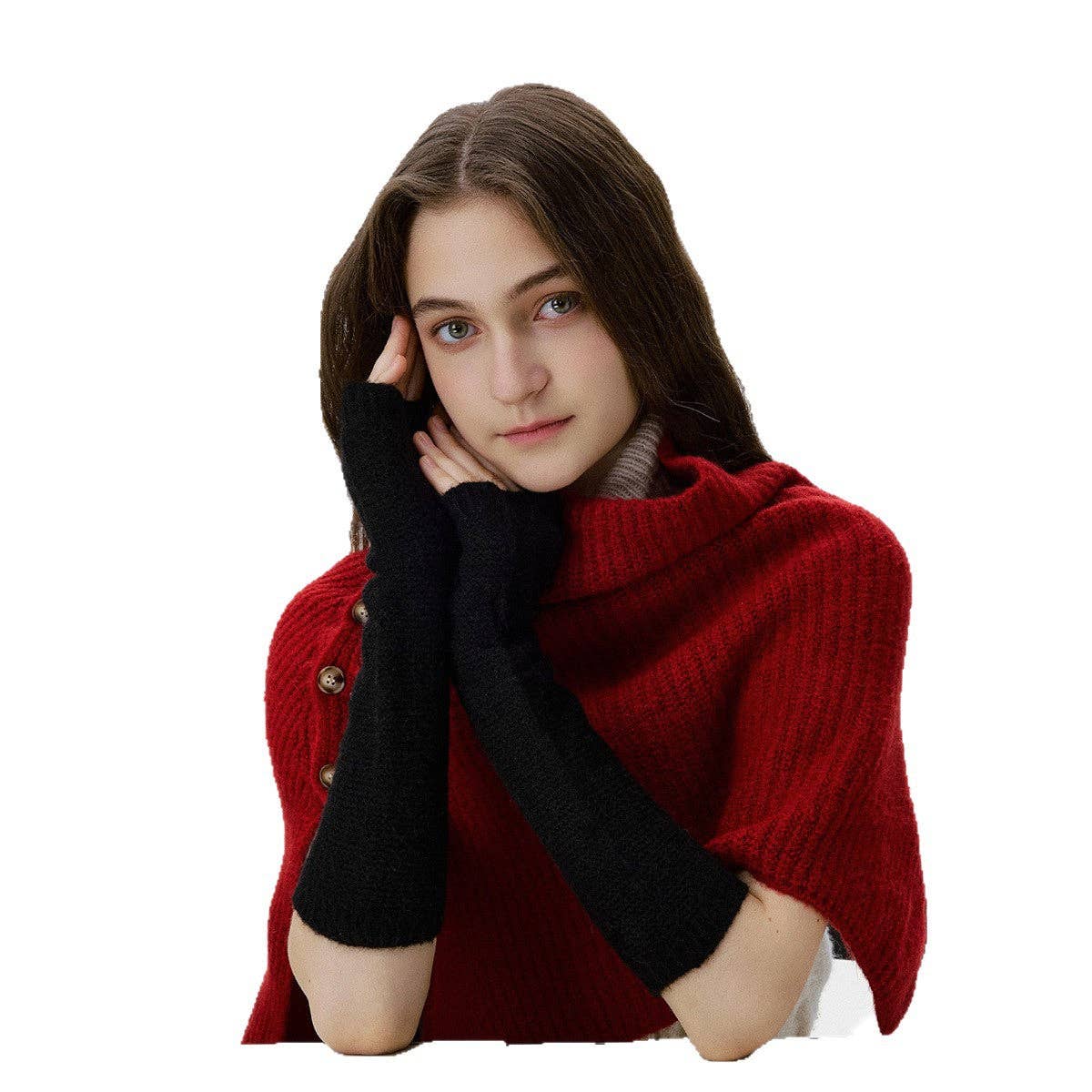 Long Fingerless Knit Gloves