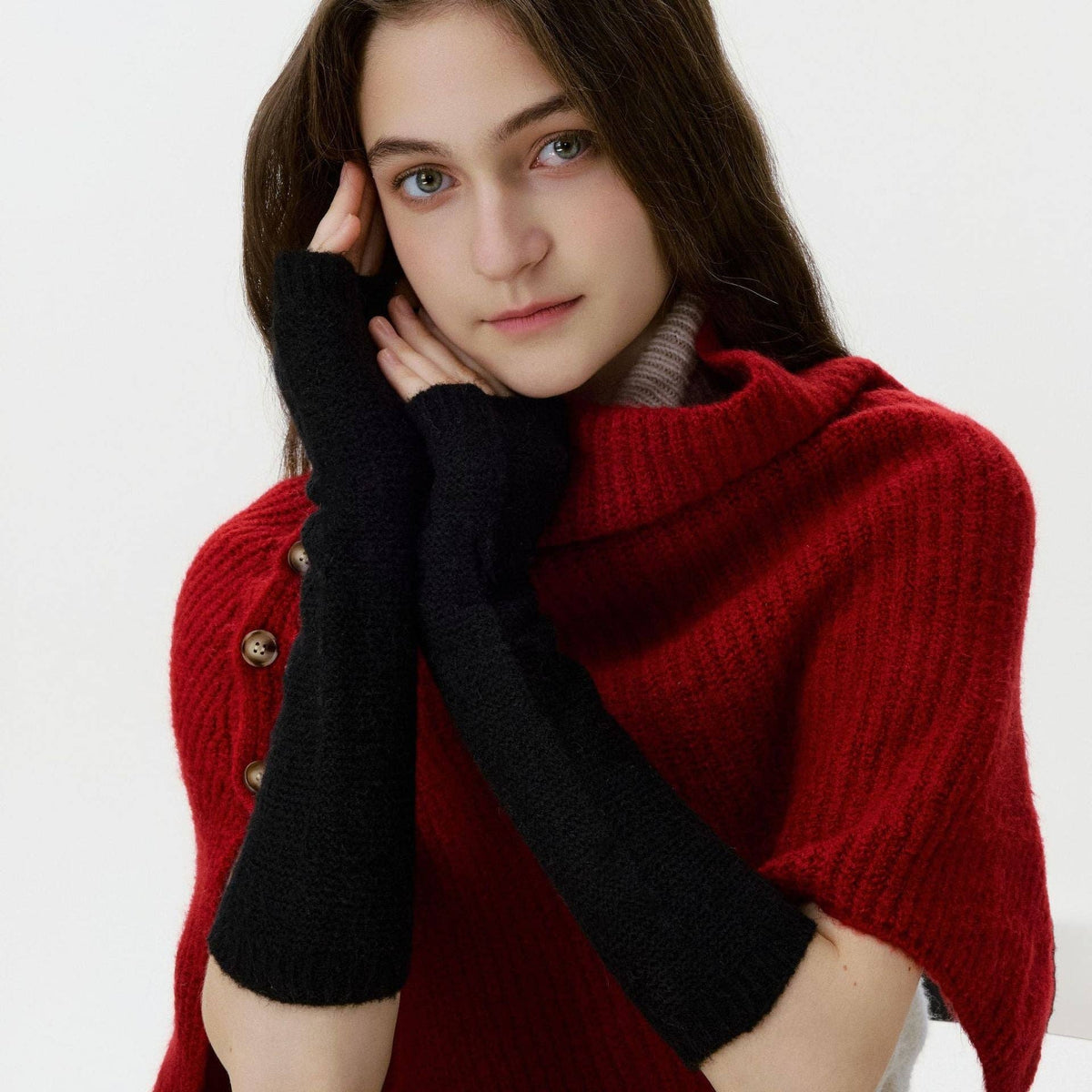 Long Fingerless Knit Gloves