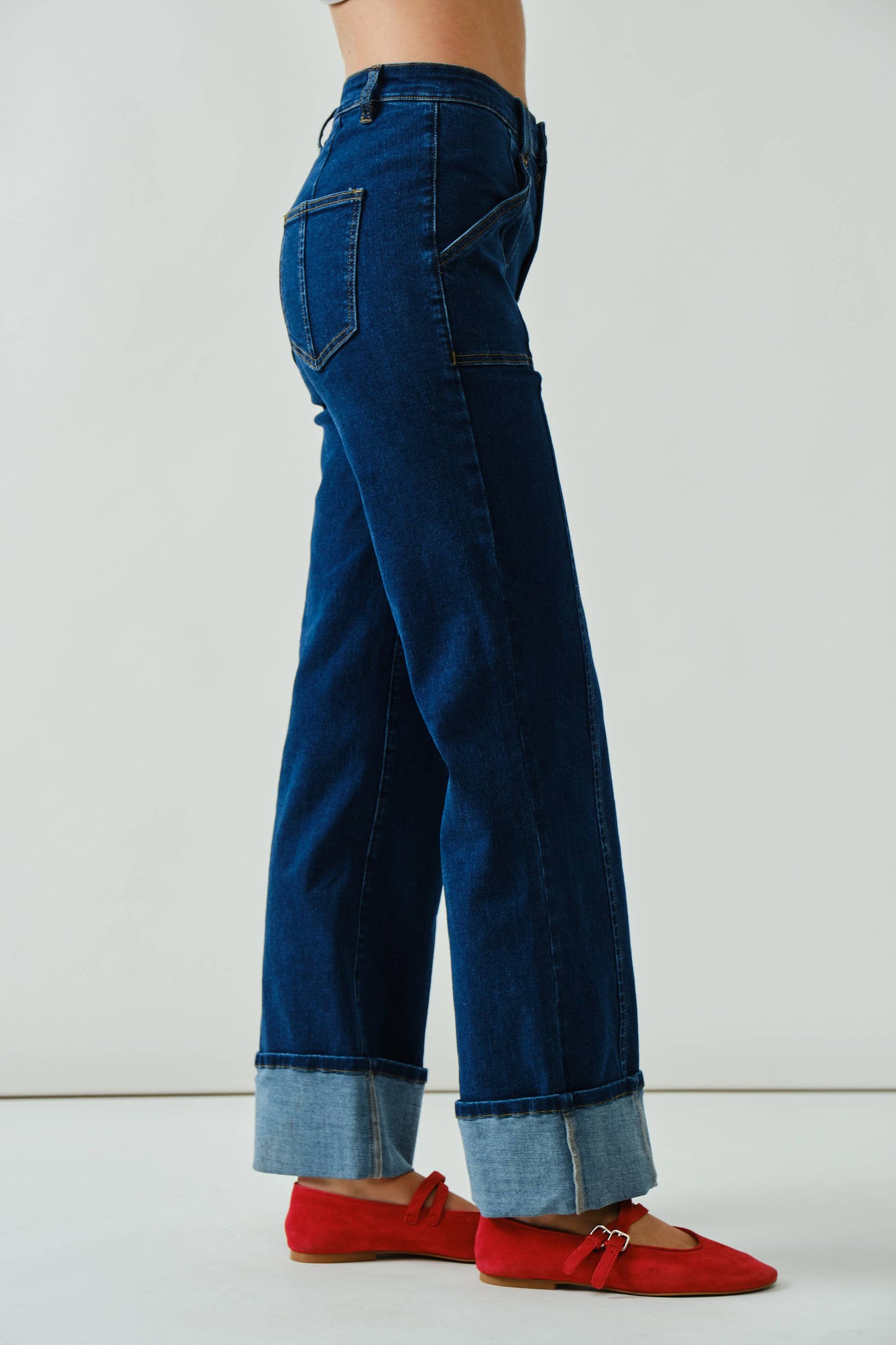 Super Stretch Stitch Detail Straight Jeans