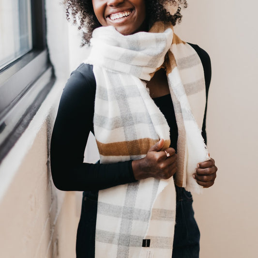 Caramel Cream Plaid Scarf