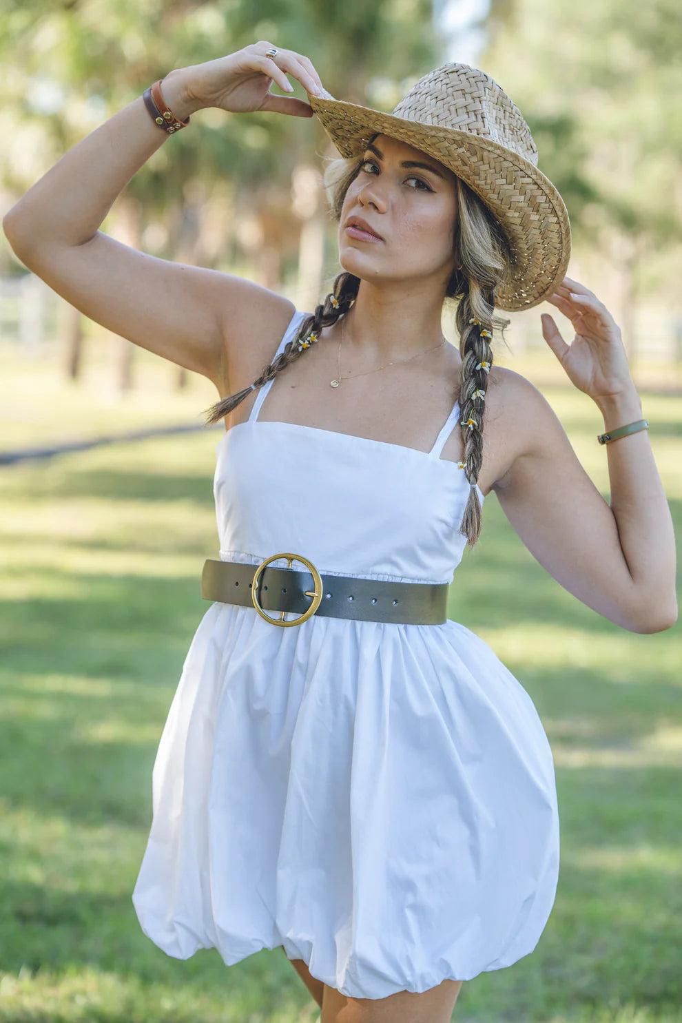 Extra Wide Circle Buckle Genuine Leather Belt