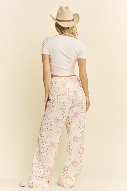 Floral Patchwork Wide Leg Pants