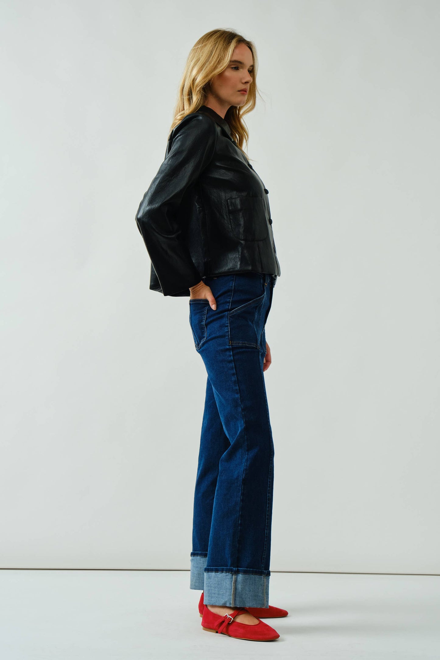 Super Stretch Stitch Detail Straight Jeans