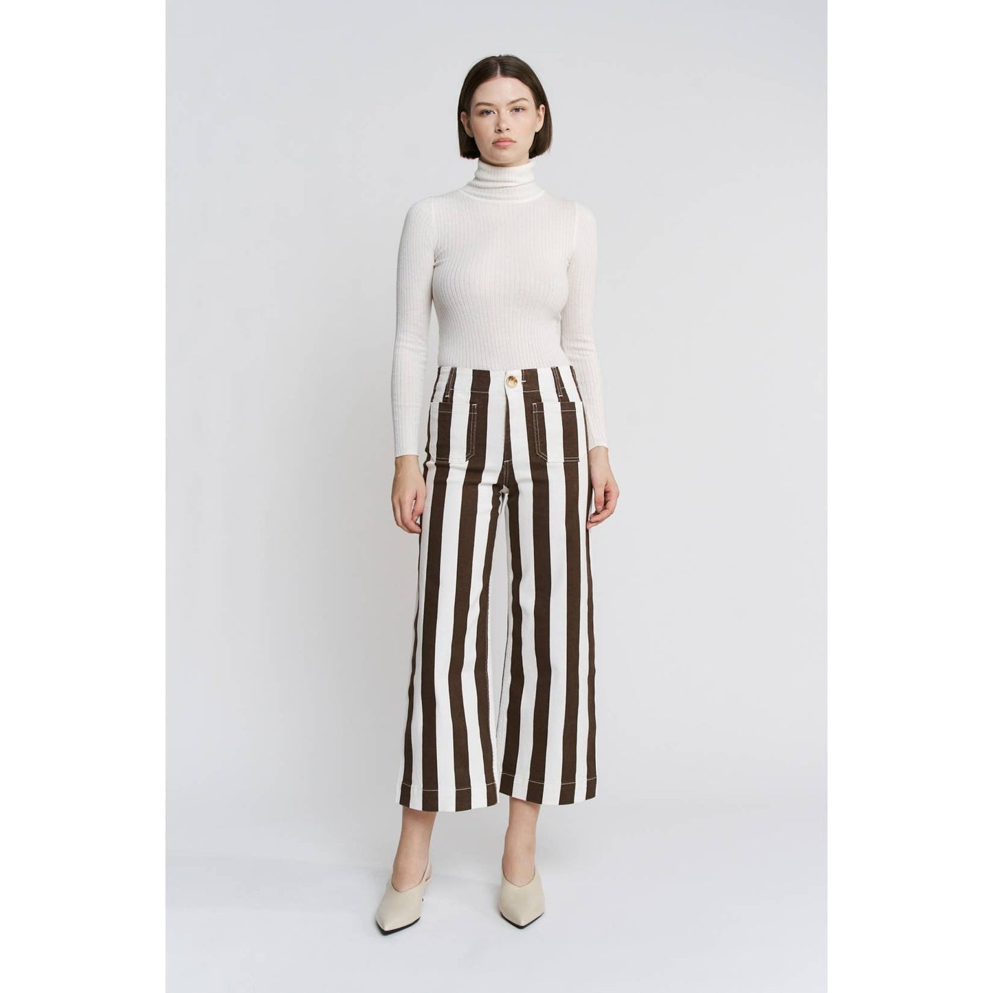 High Rise Stripe Cropped Wide Leg Pants