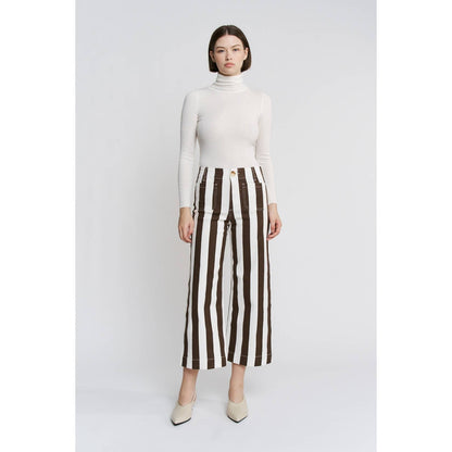 High Rise Stripe Cropped Wide Leg Pants