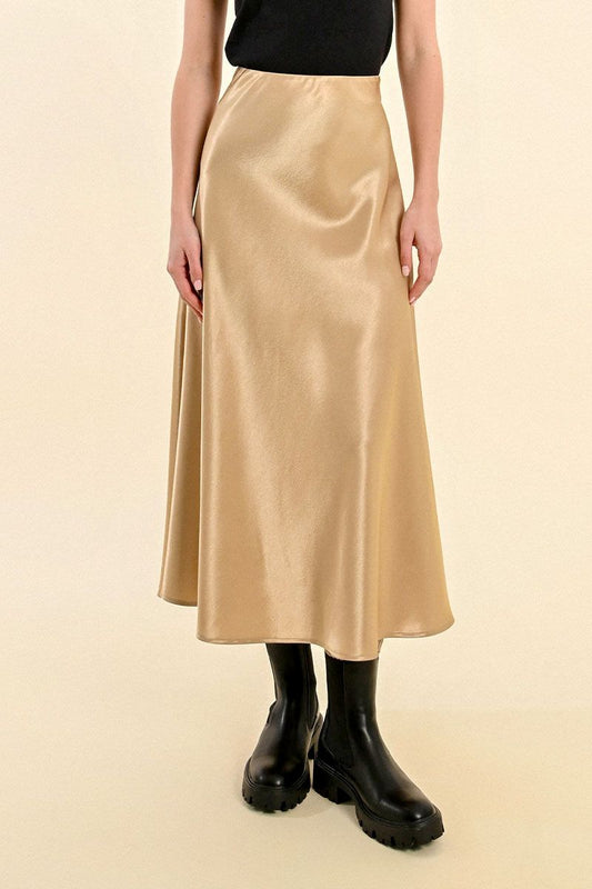 Gold Satin Midi Skirt