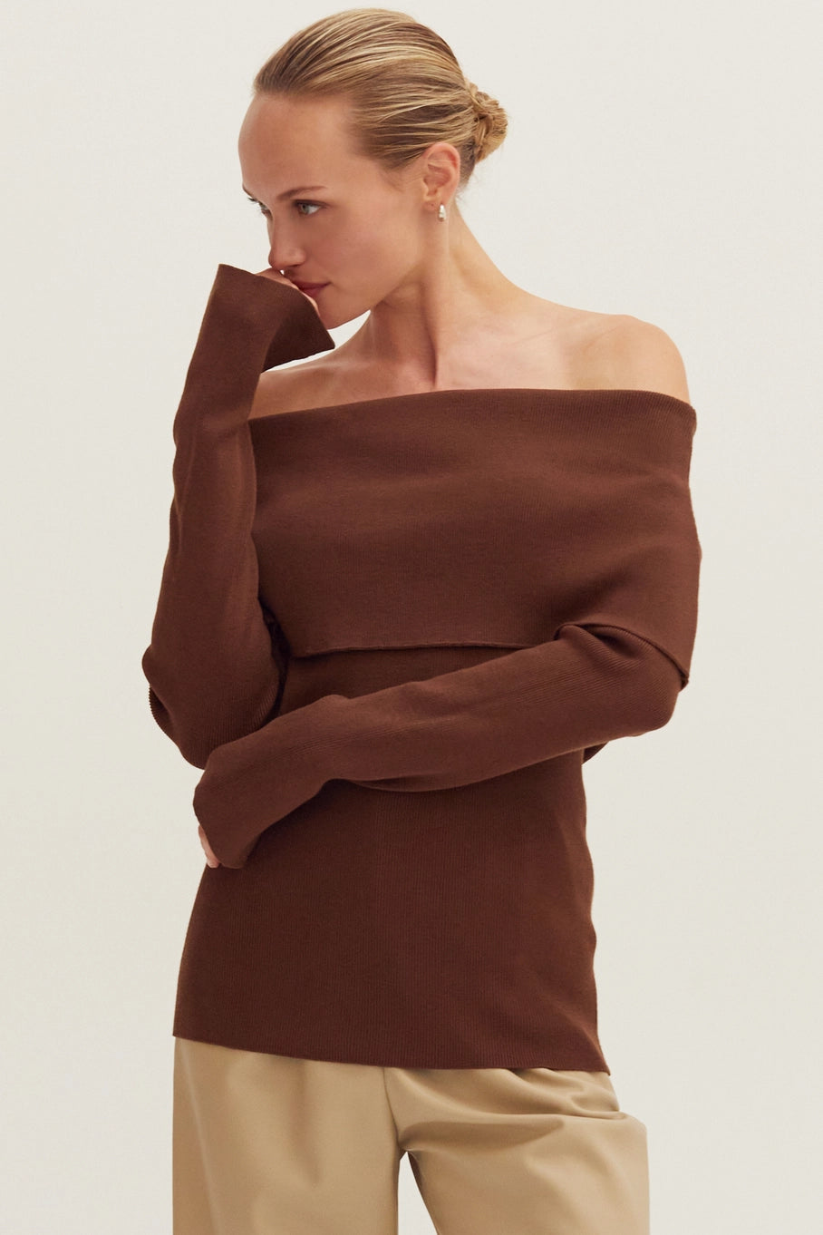 Ana Fold-Over Off-Shoulder Knit Top