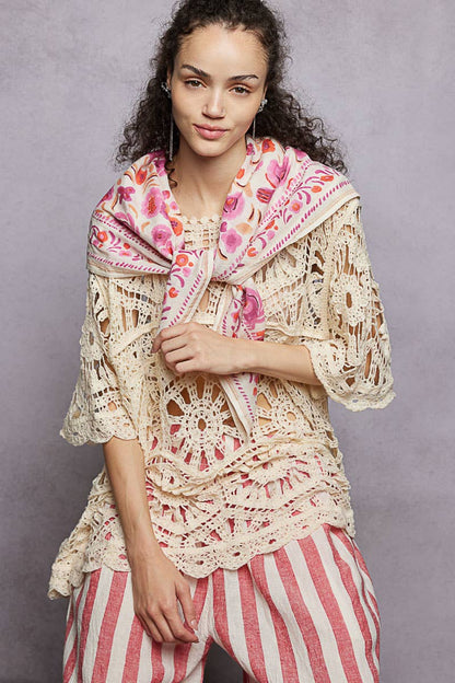 Floral Patterned Multi Style Wrap Scarf