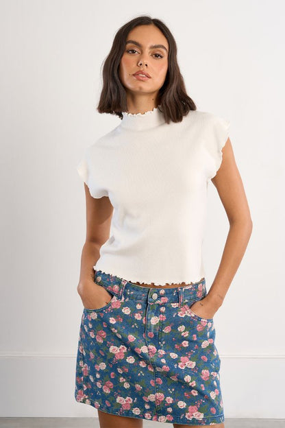 Lettuce Edge Mock Neck Top