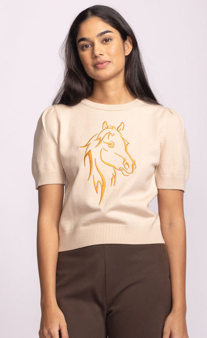 Horse Short Sleeve Knit Top
