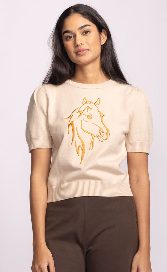 Horse Short Sleeve Knit Top