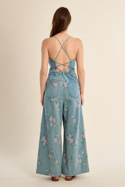Floral Denim Jumpsuit