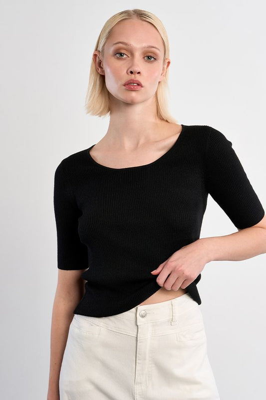 Ribbed Knit Short Sleeve Top