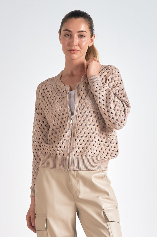 Aster Zippered Openwork Cardigan