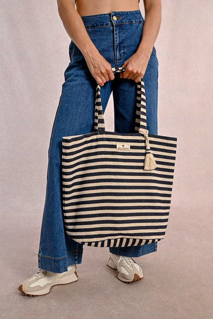 Striped Braided Tote Bag