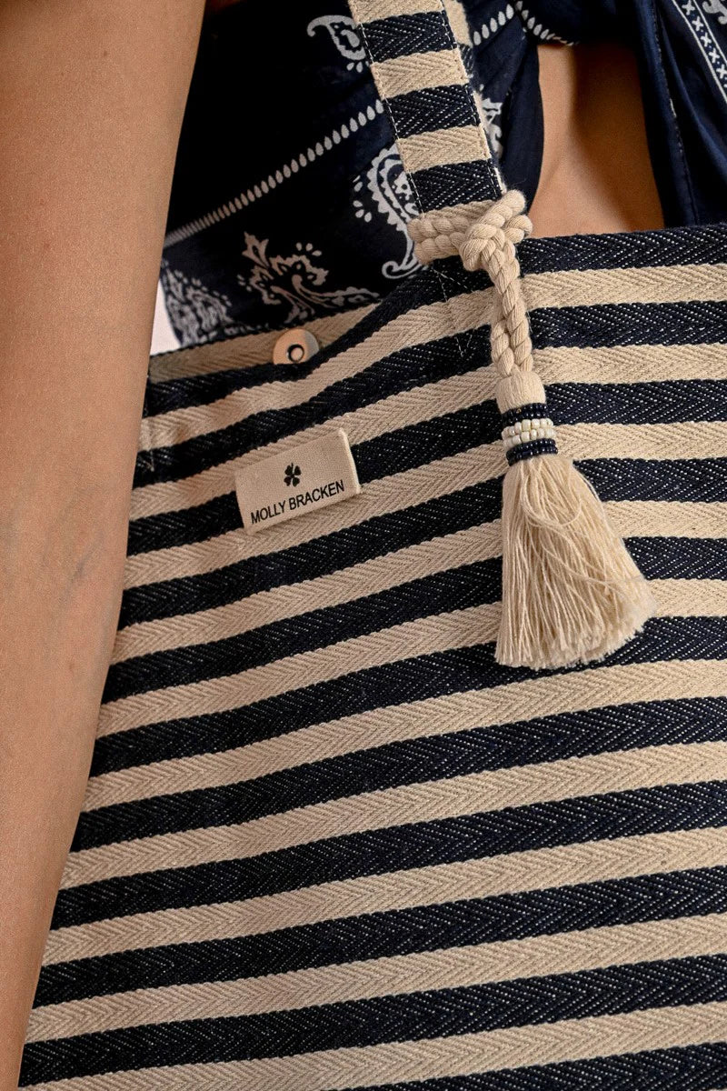 Striped Braided Tote Bag