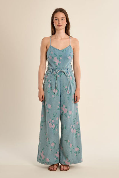 Floral Denim Jumpsuit