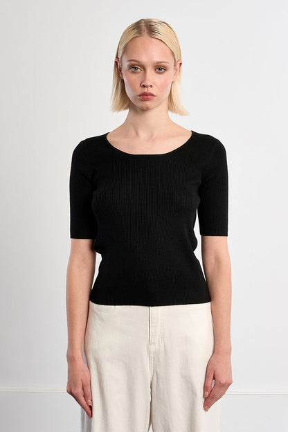 Ribbed Knit Short Sleeve Top